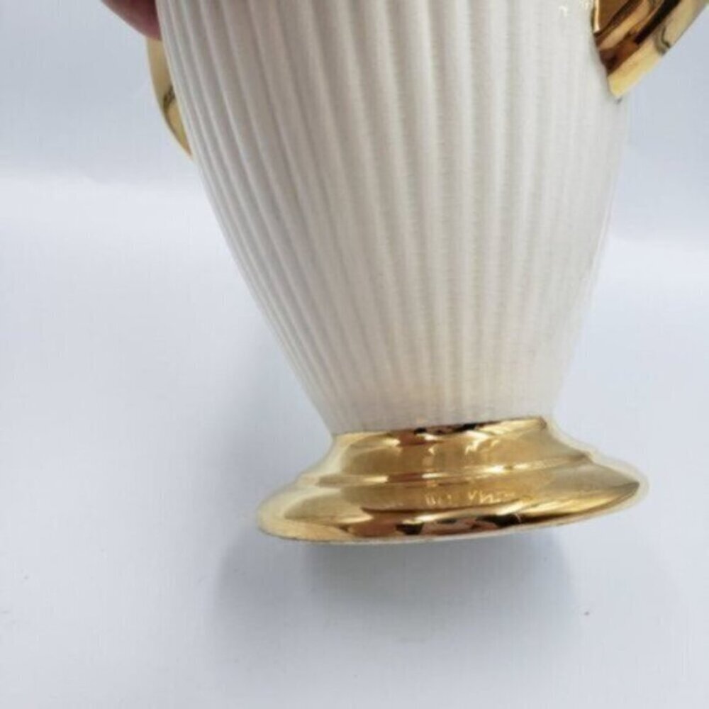 Vintage Royal Winton Grimwades Ceramic White Golden Trim Ribbed Coffee Pot - Picture 11 of 14
